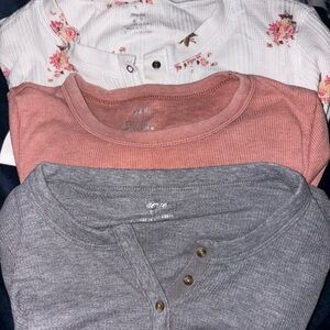 Women's Floral, Pink, and Gray Henley Tops